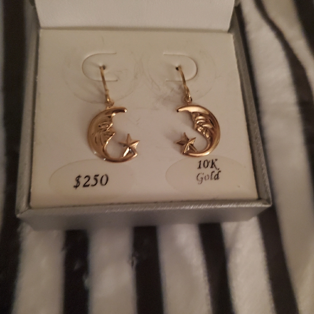 10K Gold Moon Star Earrings